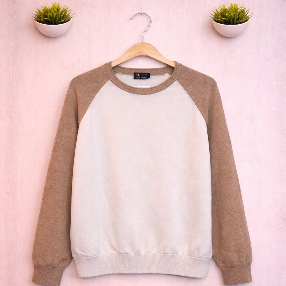 Men’s Simon's Vision Crewneck Sweater Beige Cream Long Sleeve Casual Minimal